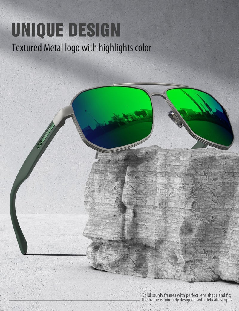 LUENX Aviator Sunglasses for Men Driving Square Polarized Polygon Lens - UV 400 Protection with Accessories(Mirror Green Lens) - Image 4