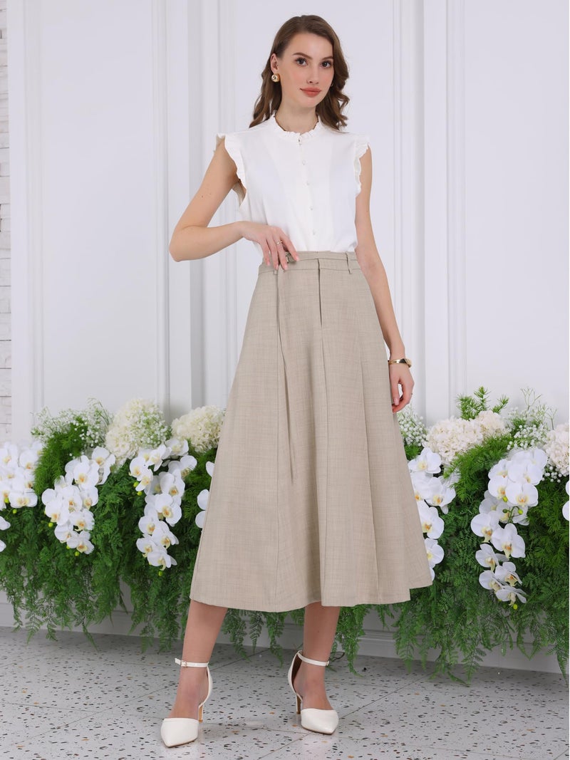 Hobemty Women's A-Line Skirt with Pockets Elastic High Waist Maxi Skirt XX-Large Beige - Image 2