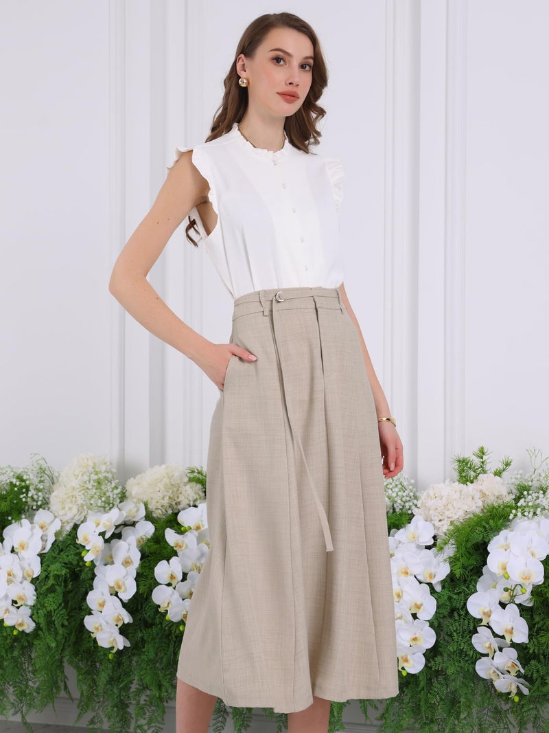 Hobemty Women's A-Line Skirt with Pockets Elastic High Waist Maxi Skirt XX-Large Beige - Image 3