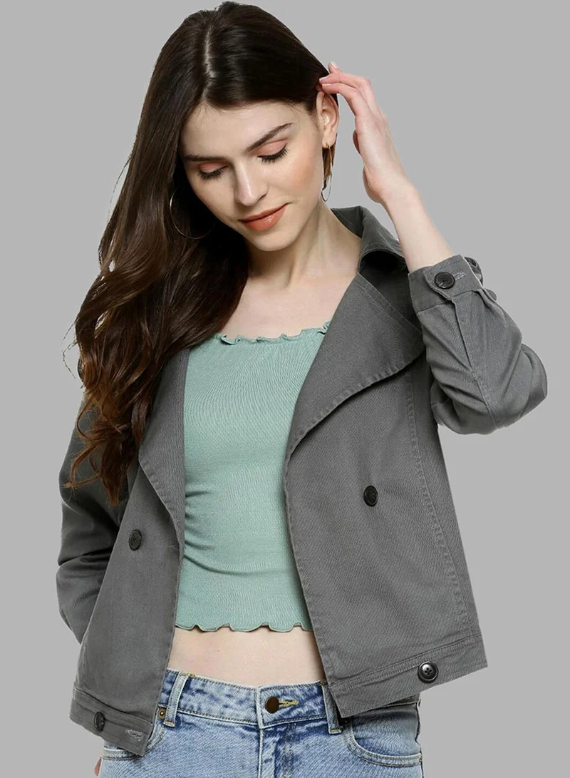 كامبوس سوترا جاكيت نسائي رمادي قمري مزدوج الصدر بتصميم دراجة نارية للاستخدام اليومي