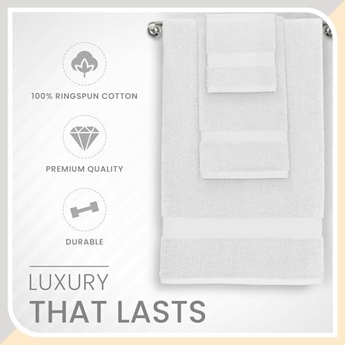 Martex 6-Piece Luxury 100% Cotton Towel Set | Quick Dry | Super Absorbent | Super Soft 100% Ringspun Cotton Towels | 2 Bath Towels | 2 Hand Towels | 2 Wash Cloths | White - Image 4