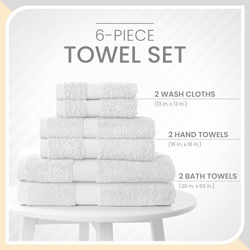 Martex 6-Piece Luxury 100% Cotton Towel Set | Quick Dry | Super Absorbent | Super Soft 100% Ringspun Cotton Towels | 2 Bath Towels | 2 Hand Towels | 2 Wash Cloths | White - Image 3