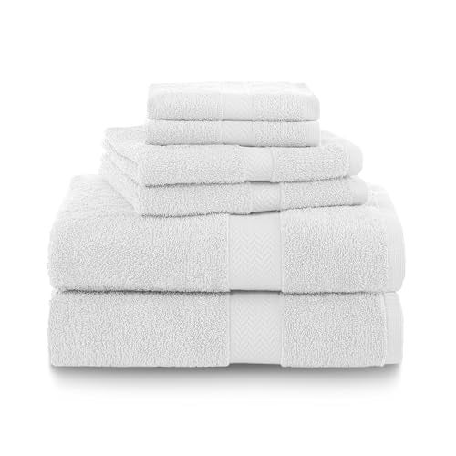 Martex 6-Piece Luxury 100% Cotton Towel Set | Quick Dry | Super Absorbent | Super Soft 100% Ringspun Cotton Towels | 2 Bath Towels | 2 Hand Towels | 2 Wash Cloths | White - Image 1