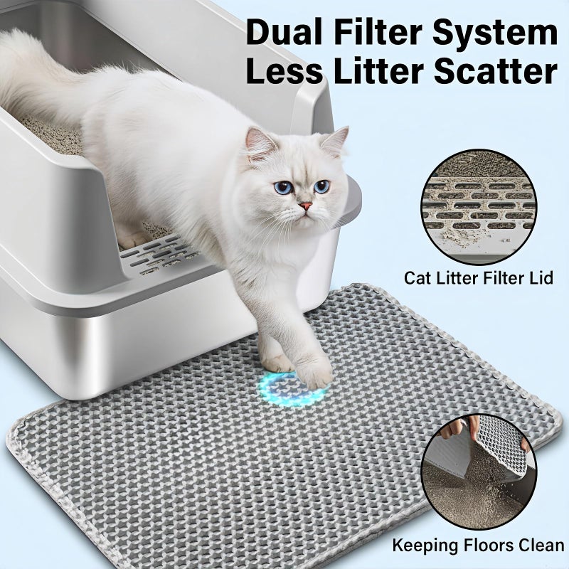 Yollber Stainless Steel Cat Litter Box with Lid, XL Metal Litter Box, Extra Large Litterbox for Big Cats, High Sided | Easy Cleaning | Odor-Free Includes Scoop and Mat - Image 3