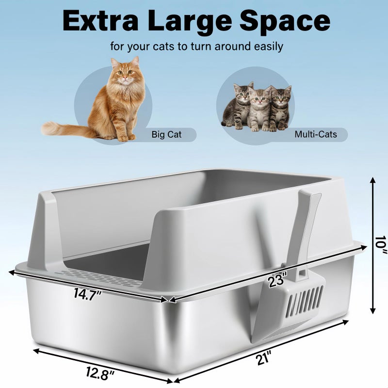 Yollber Stainless Steel Cat Litter Box with Lid, XL Metal Litter Box, Extra Large Litterbox for Big Cats, High Sided | Easy Cleaning | Odor-Free Includes Scoop and Mat - Image 5
