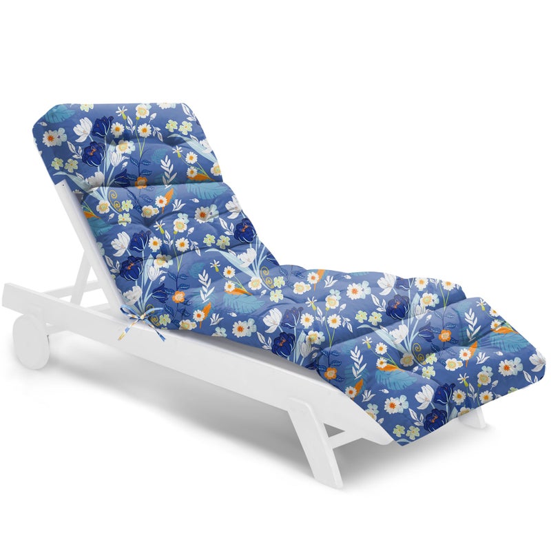 Tycdiose Waterproof Outdoor Chaise Lounge Chair Cushion 74.4 x 22 x 4.7 Inches Memory Foam Lounge Chair Cushions for Outdoor Furniture with Ties, Thickened Pool Lounge Chair Cushion, Blue Floral - Image 1