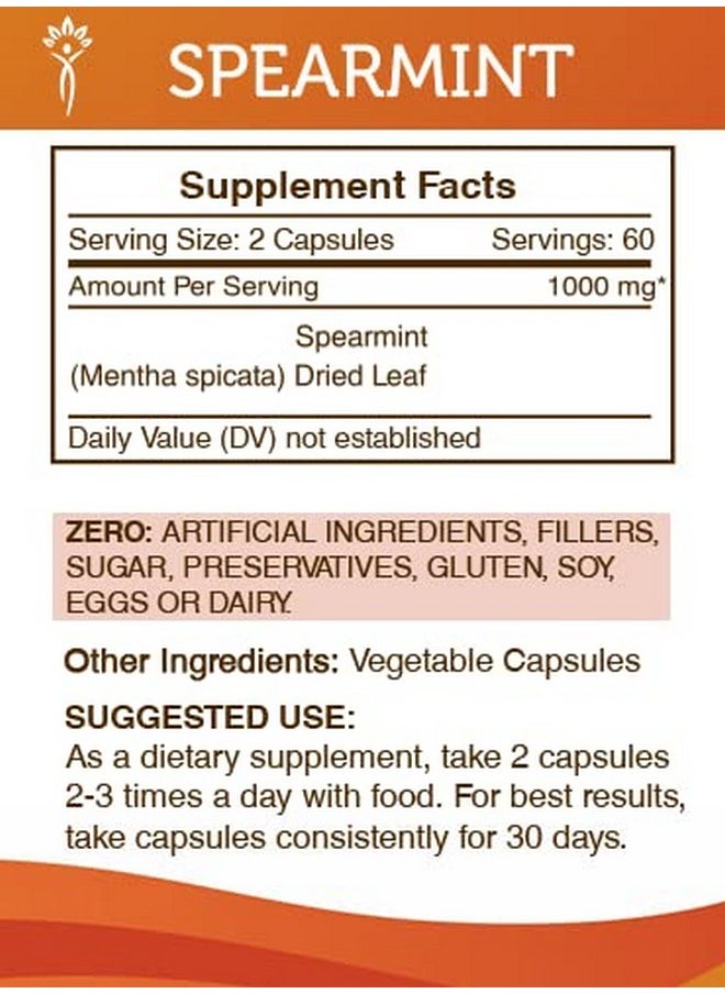 Secrets of the Tribe - Spearmint Capsules 1000 Mg Spearmint (Mentha Spicata) Dried Leaf Women Hormone Support Supplement (120 Capsules) - Image 1