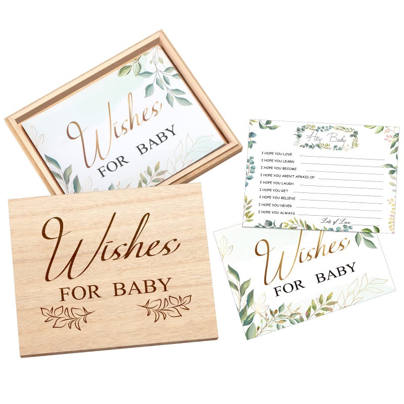Junkin 50 Pack Baby Shower Advice Cards and Wood Keepsake Box Advice Cards Wishes for Baby Shower Games Invitations Gifts 5 x 4 InchLeaves