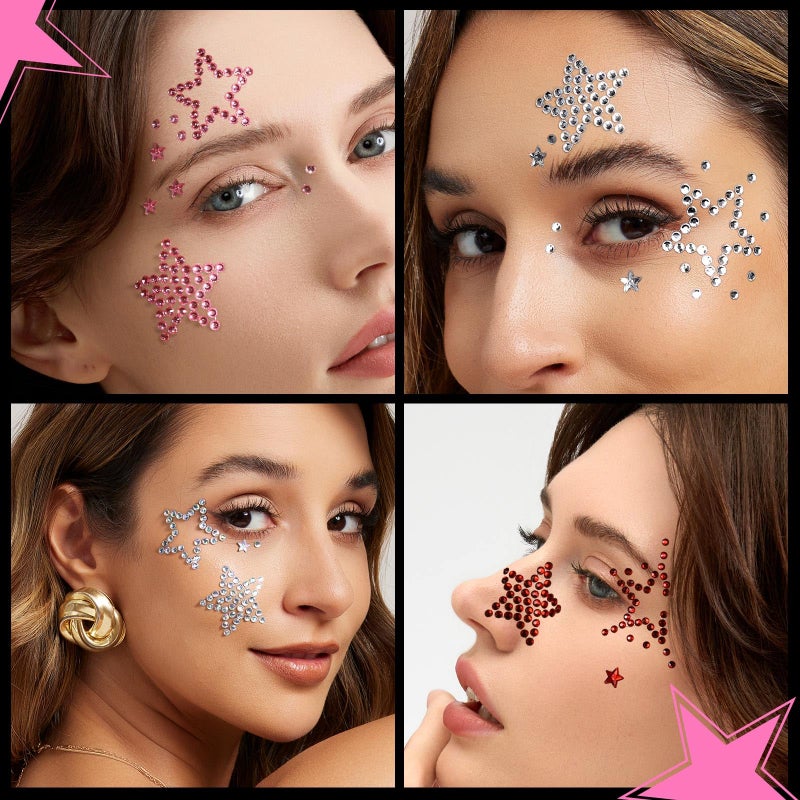 YGDZ Face Gems Face Jewels, Self Adhesive Hair Gems Festival Star Rhinestone Stickers for Face, Eye, Makeup, Body, Stick on Gems, Rave Accessories, Y2K Star Face Stickers for Kids, Women - Image 4