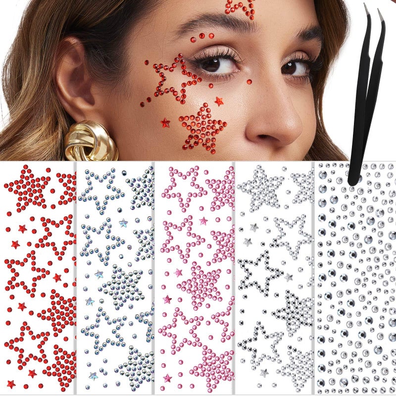 YGDZ Face Gems Face Jewels, Self Adhesive Hair Gems Festival Star Rhinestone Stickers for Face, Eye, Makeup, Body, Stick on Gems, Rave Accessories, Y2K Star Face Stickers for Kids, Women - Image 1