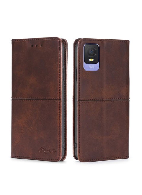 Case Cover For TCL 403 Cow Texture Magnetic Horizontal Flip Leather Phone Case Dark Brown