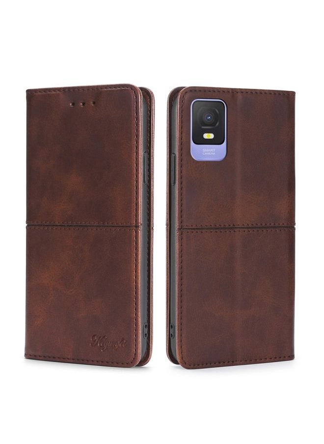 Generic - Case Cover For TCL 403 Cow Texture Magnetic Horizontal Flip Leather Phone Case Dark Brown - Image 1