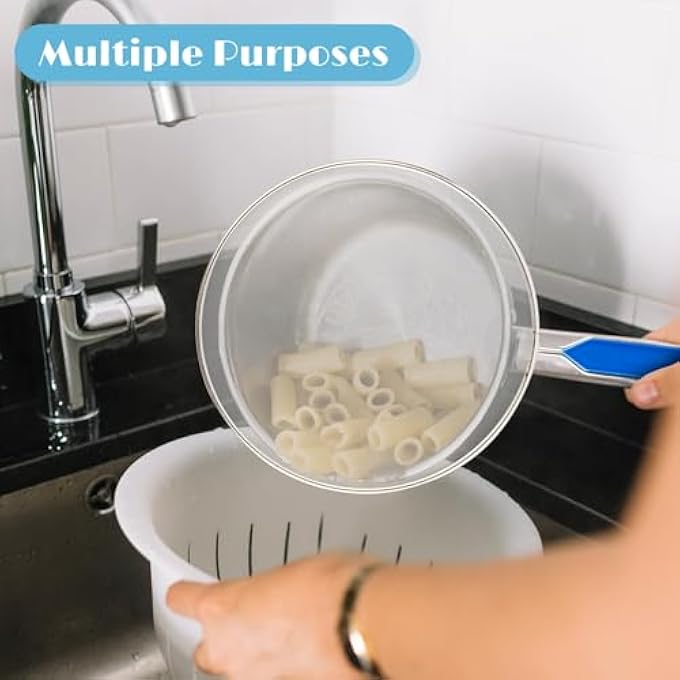 KASTWAVE Splatter Screen Splash Guard For Frying Pan 8 Inch Stainless Steel Grease Splatter Guard With Handle Hot Oil Splash Guard Fine Mesh Frying Pan Shield For Kitchen Cooking Supplies Blue Handle - Image 3