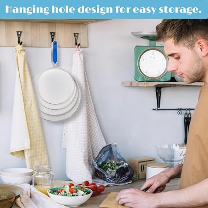 KASTWAVE Splatter Screen Splash Guard For Frying Pan 8 Inch Stainless Steel Grease Splatter Guard With Handle Hot Oil Splash Guard Fine Mesh Frying Pan Shield For Kitchen Cooking Supplies Blue Handle - Image 4