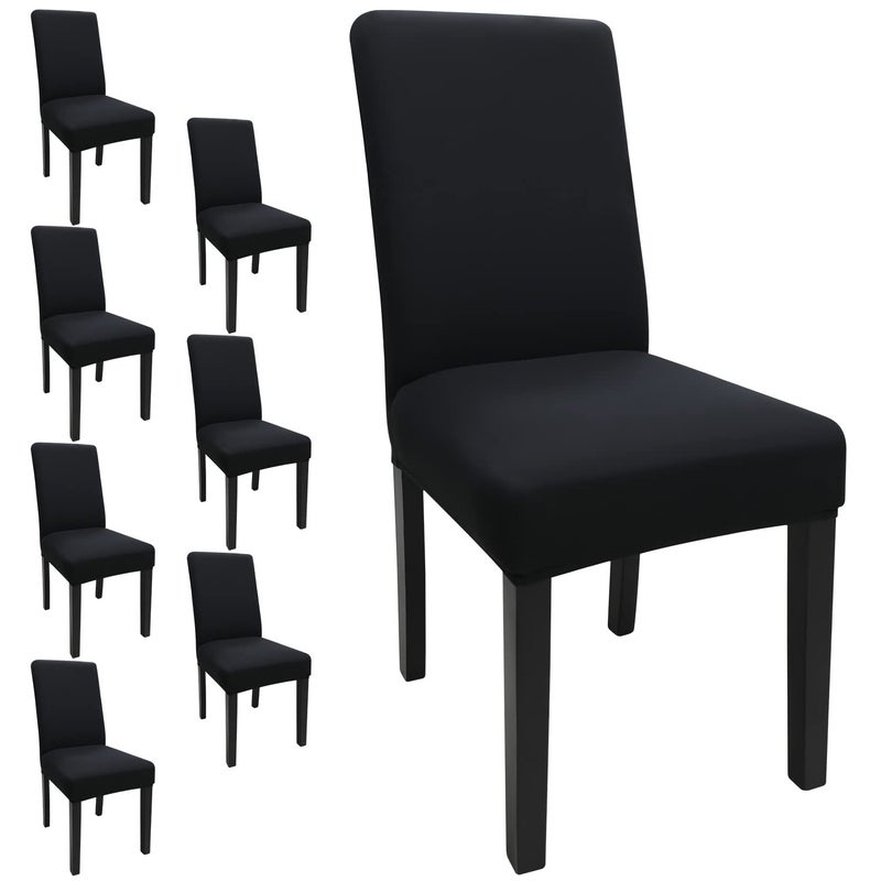 Keyroal Dining Room Chair Covers Set of 8  Stretch Solid Color Parsons Chair Slipcovers Spandex Removable Washable Kitchen Chair Protector Cover for Dining Room  Hotel  Ceremony(Black) - Image 1