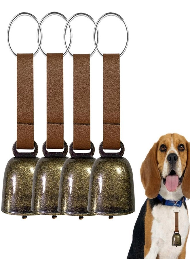 KuuGuu 4 PCS Loud Bear Bells with Leather Button Strap Dog Collar Bell Pet Bells Tracker Noise Maker Anti-theft Bell Strap and Pet Anti- Lost Silver Pendant ID Tags for Pet Pendant Accessories Decorative - Image 1