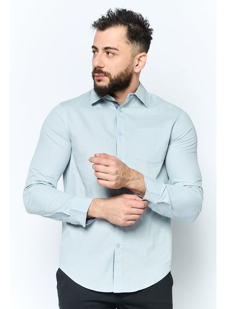 English Laundry - Men Regular Fit Plain Long Sleeve Casual Shirts, Pearl Blue - Image 1