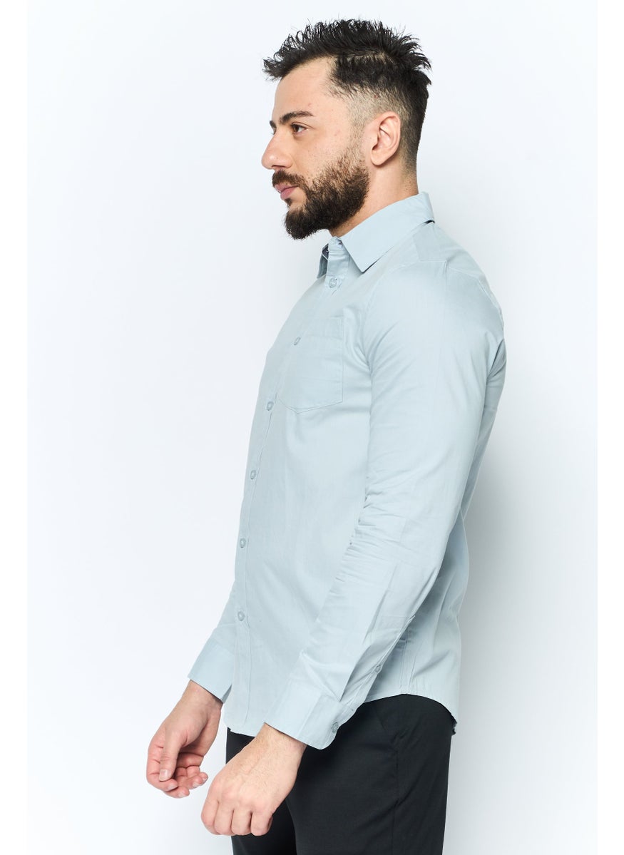English Laundry - Men Regular Fit Plain Long Sleeve Casual Shirts, Pearl Blue - Image 1