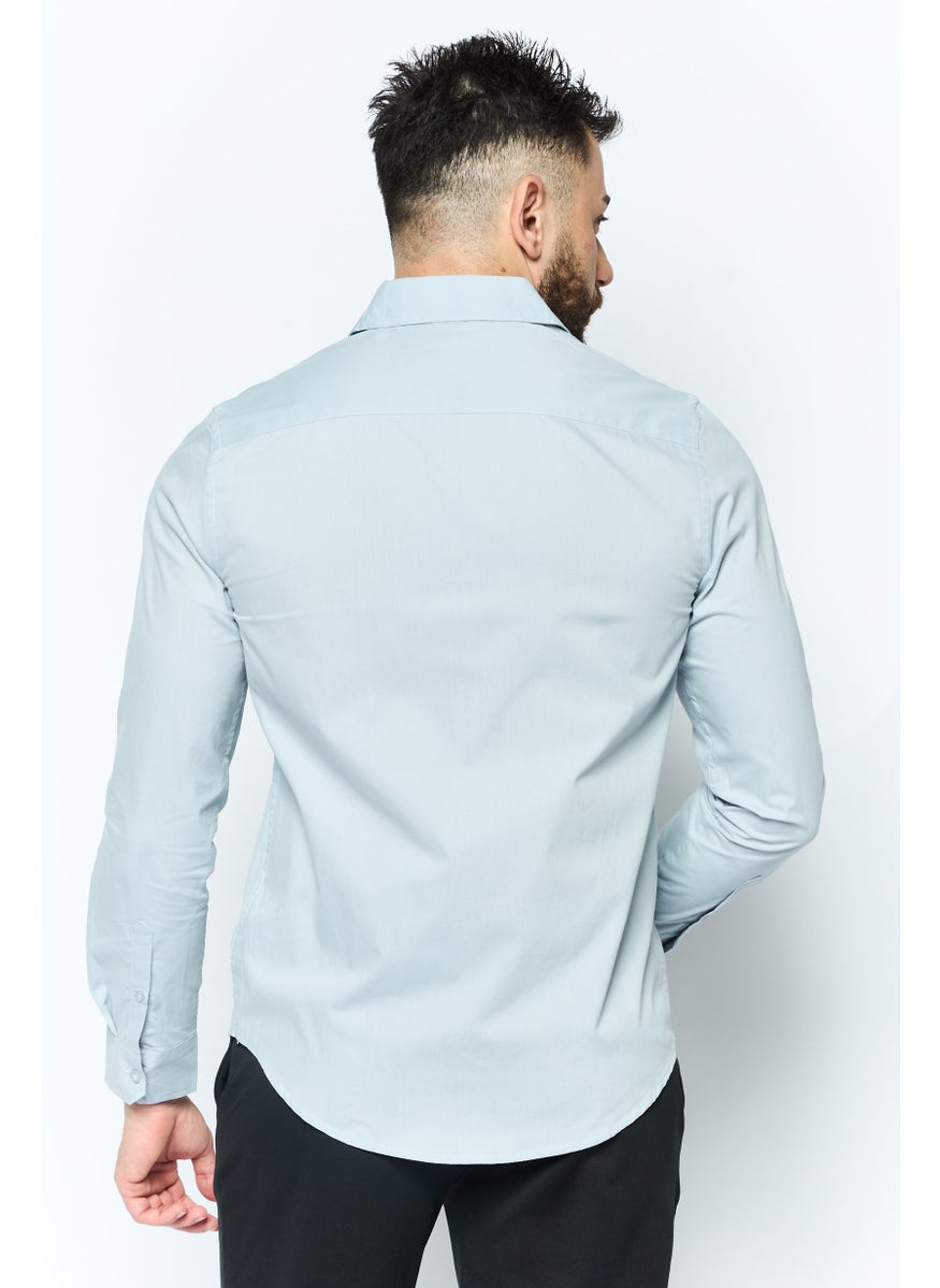 English Laundry - Men Regular Fit Plain Long Sleeve Casual Shirts, Pearl Blue - Image 1