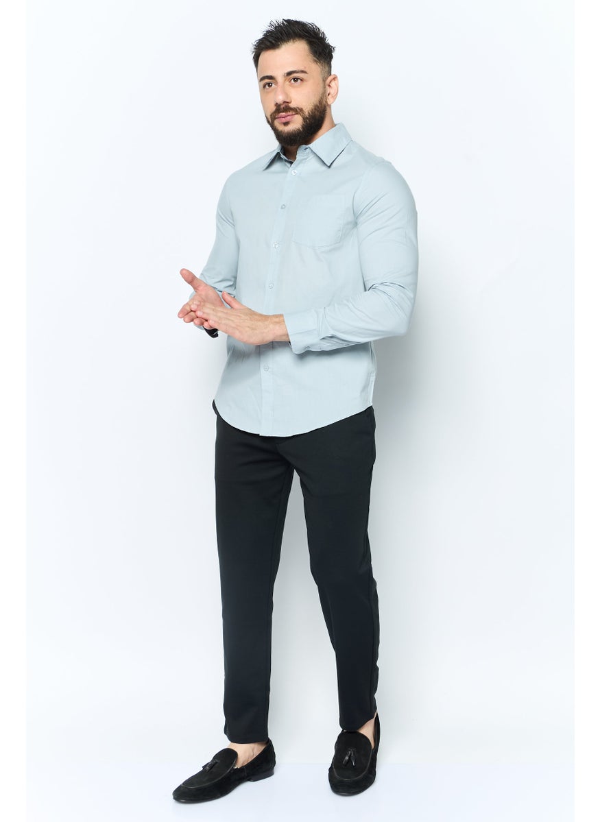 English Laundry - Men Regular Fit Plain Long Sleeve Casual Shirts, Pearl Blue - Image 1
