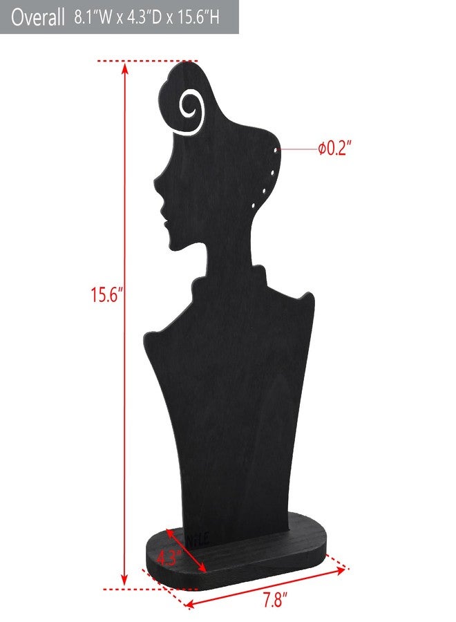MOOCA 2 Pcs Necklace Earring Holder, Mannequin for Jewelry Display, Organizer for Multi Necklaces and Earrings, Portable Design, Black Color, 8.1”W x 4.3”D x 15.6”H - Image 2