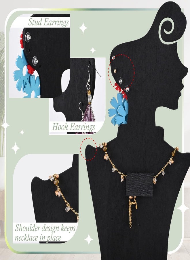 MOOCA 2 Pcs Necklace Earring Holder, Mannequin for Jewelry Display, Organizer for Multi Necklaces and Earrings, Portable Design, Black Color, 8.1”W x 4.3”D x 15.6”H - Image 4