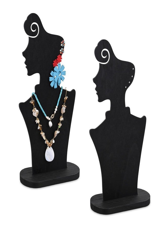 MOOCA 2 Pcs Necklace Earring Holder, Mannequin for Jewelry Display, Organizer for Multi Necklaces and Earrings, Portable Design, Black Color, 8.1”W x 4.3”D x 15.6”H - Image 1