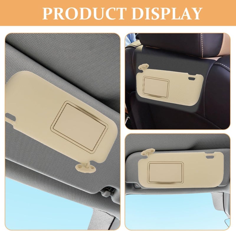 Zerodeko Left Driver Side Sun Visor Extender with Vanity Mirror Beige for Compact Sedan, Auto Interior Sun Shade, Anti-Glare Windshield Visor Accessory for UV Protection - Image 3