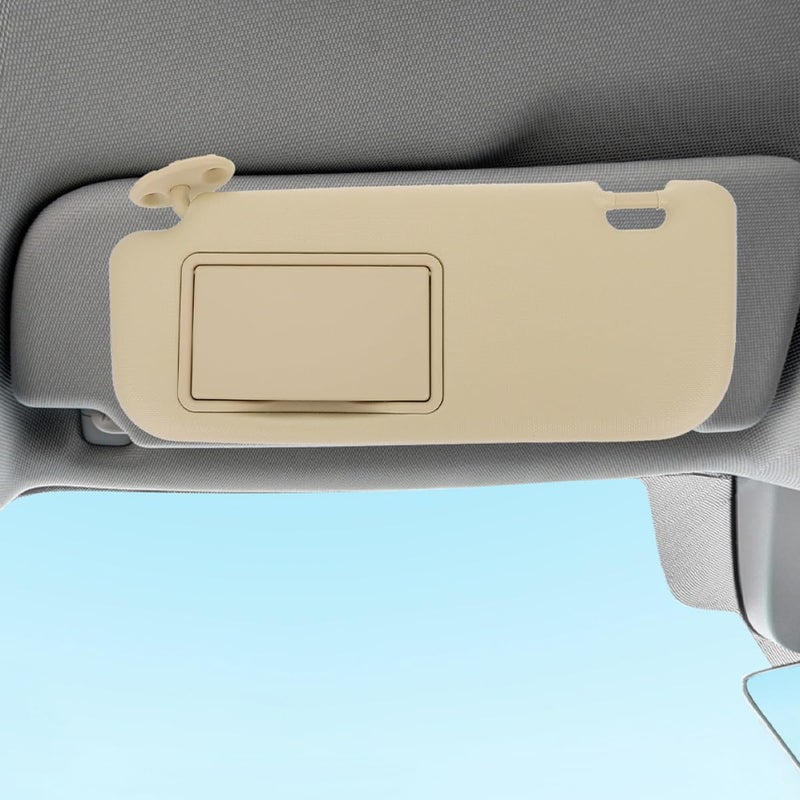 Zerodeko Left Driver Side Sun Visor Extender with Vanity Mirror Beige for Compact Sedan, Auto Interior Sun Shade, Anti-Glare Windshield Visor Accessory for UV Protection - Image 4