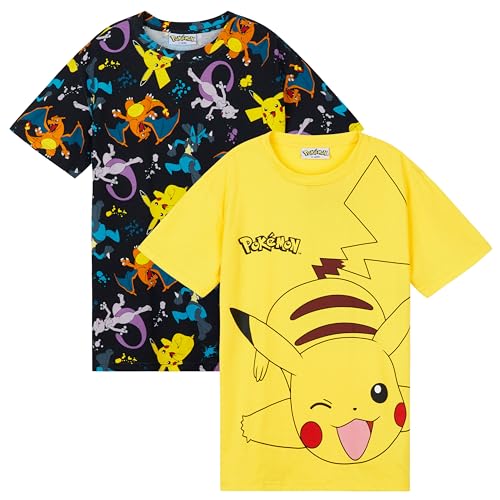 Pokemon Boys Crew Neck T-Shirts, Soft Breathable Material Pack of 2 Boys Gifts (Black/Yellow, 5-6 Years) - Image 1