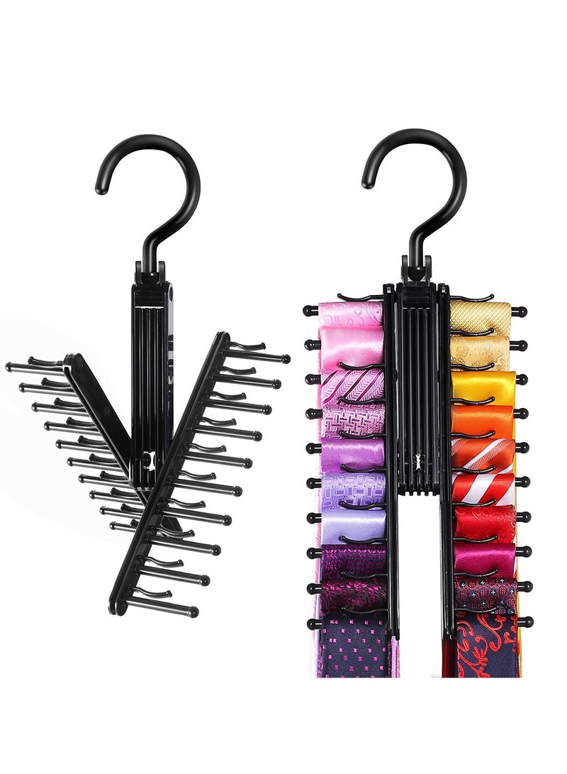 Adjustable 360° Rotating Hook 20 Tie Belt Scarf Compact Hanger Rack Holder Black,2 PCS  - Image 1