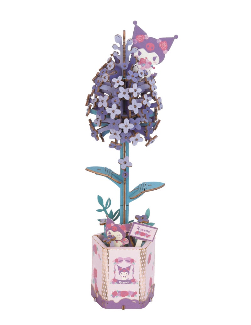 Hands Craft Lilac Hello Kitty and Friends Kuromi 3D Wooden Puzzle Kit DIY Flower Model Arts Crafts for Adults Kids Creative Hobby Kits Kuromi Character Wood Building Set Fun Gift - Image 2