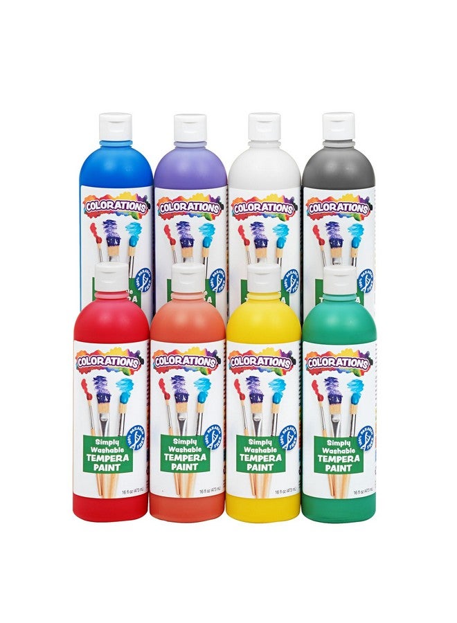 Colorations Paraben-Free Simply Washable Tempera Paint, Rainbow Plus 8 Pack, Matte Finish, Classroom Supplies, Vibrant Colors, Non-Toxic, Washes Off Easily, School, Craft, Art Supply Set, Each 16oz - Image 1