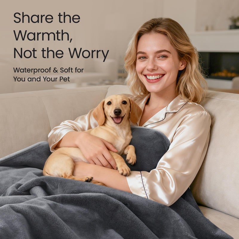 LOOBANI Waterproof Throw Blanket for Couch: Reversible Leakproof Couch Blanket 40" x 60", Soft Flannel & Coral Fleece Bed Blanket Stain-Proof for Sofa Cover, Pet Accidents, Travel, Grey - Image 4