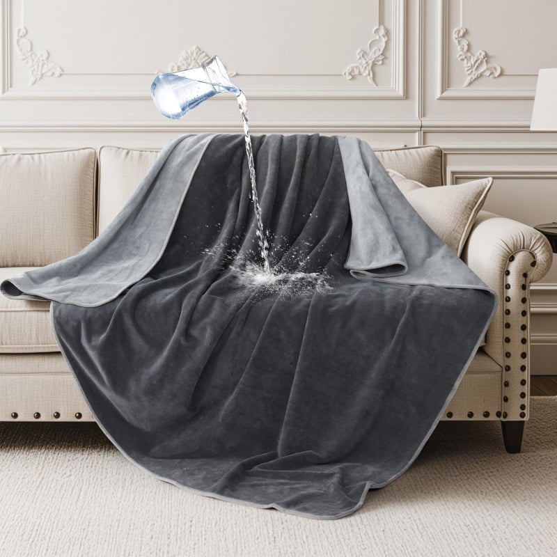 LOOBANI Waterproof Throw Blanket for Couch: Reversible Leakproof Couch Blanket 40" x 60", Soft Flannel & Coral Fleece Bed Blanket Stain-Proof for Sofa Cover, Pet Accidents, Travel, Grey - Image 1