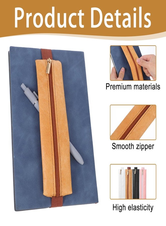 Bremorou Elastic Pen Holder For Notebook Adjustable Pu Leather Pen Sleeve Pouch With Elastic Strap Band Detachable Straps For Journal Planner And Books 4 Colors (White, Black, Pink, Caramel) - Image 3