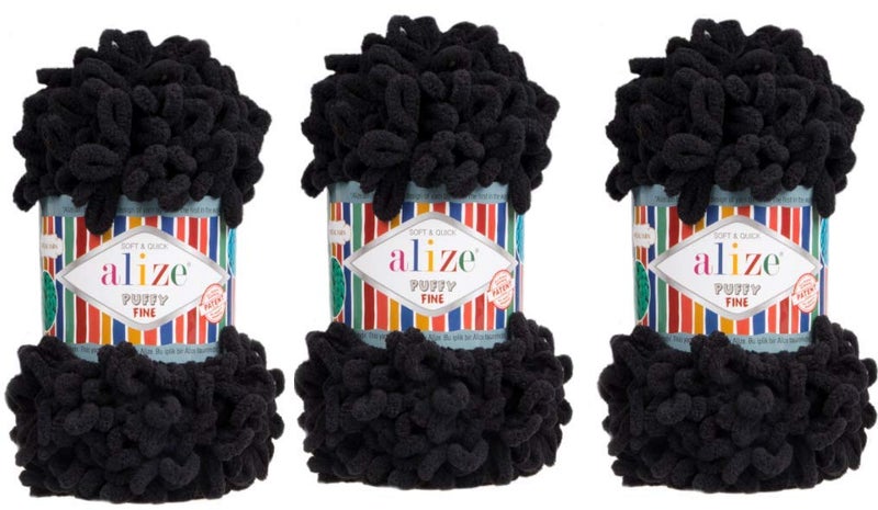 Alize Puffy Fine Yarn Baby Blanket Yarn Lot of 3skn 300gr 48yds 100% Micropolyester Soft Yarn Hand Knitting Yarn Super Chunky Bulky Woven Worested Yarn (60) - Image 1