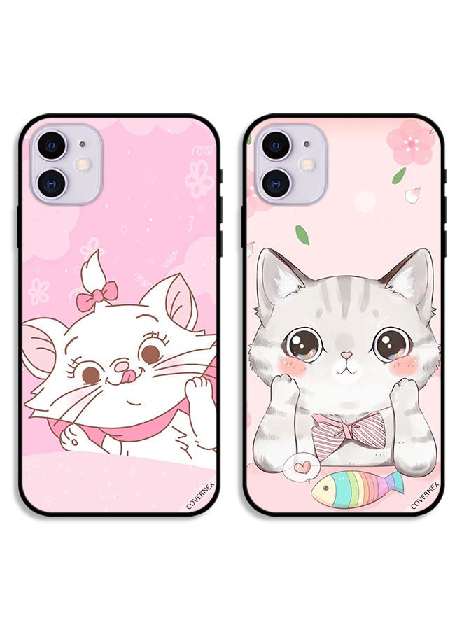 Covernex Two Cases For Apple iPhone 12 Protective Covers Cat Clip Art and Cat Fish - Image 1