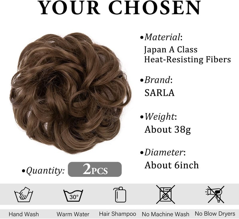 SARLA 2PCS Messy Hair Bun Hair Piece Small Scrunchies Synthetic Bun Hairpieces for Women Girls Updo Hair Extensions (Medium Brown) - Image 3