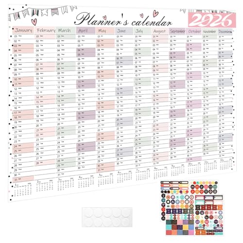 OFIFO® 2026 Wall Calendar Sticker 29 x 20 Inch, Self Adhesive Planning Poster, 12 Month Daily Schedule Year Organizer For Home Office Study - Image 1