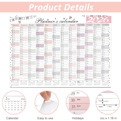 OFIFO® 2026 Wall Calendar Sticker 29 x 20 Inch, Self Adhesive Planning Poster, 12 Month Daily Schedule Year Organizer For Home Office Study - Image 4