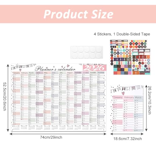 OFIFO® 2026 Wall Calendar Sticker 29 x 20 Inch, Self Adhesive Planning Poster, 12 Month Daily Schedule Year Organizer For Home Office Study - Image 2