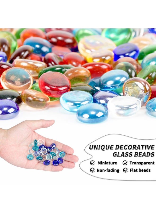 Foncomy 1 LB Mix Blue Flat Glass Beads, 160-180PCS Small Glass Marbles, Mini Flat Round Pebbles for Vase Filler and Floral, Fish Tank Rocks Decorative Gemstones for Home and Aquarium Décor - Image 3