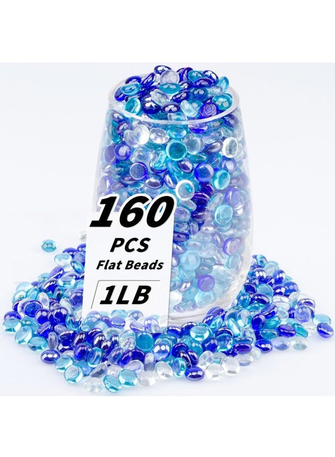 Foncomy 1 LB Mix Blue Flat Glass Beads, 160-180PCS Small Glass Marbles, Mini Flat Round Pebbles for Vase Filler and Floral, Fish Tank Rocks Decorative Gemstones for Home and Aquarium Décor - Image 1