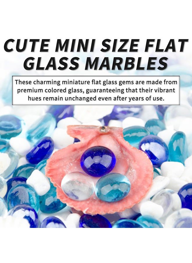 Foncomy 1 LB Mix Blue Flat Glass Beads, 160-180PCS Small Glass Marbles, Mini Flat Round Pebbles for Vase Filler and Floral, Fish Tank Rocks Decorative Gemstones for Home and Aquarium Décor - Image 5