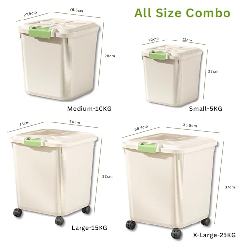 KREPS® Airtight Rice, Grain, Flour Storage With Scoop, Dry Food, Snacks, Sugar, Baking Supplies, BPA Free- Pet Food Storage Container, Dog Cat Birds Food Bin (5kg + 10kg + 15kg + 25kg Set) - Image 2