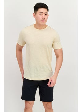 Men Round Neck Short Sleeve Plain T-Shirt, Beige