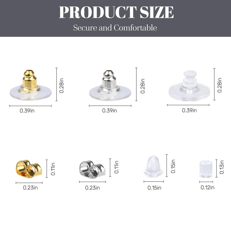 DSOMHZ 7 Styles Silicone Earring Backs Replacements for Studs/Droopy Ears/Heavy Earring,550Pcs Metal Clear Hypoallergenic Plastic Rubber Backings Clutch Stoppers for Fish Hook Studs Hoops - Image 5
