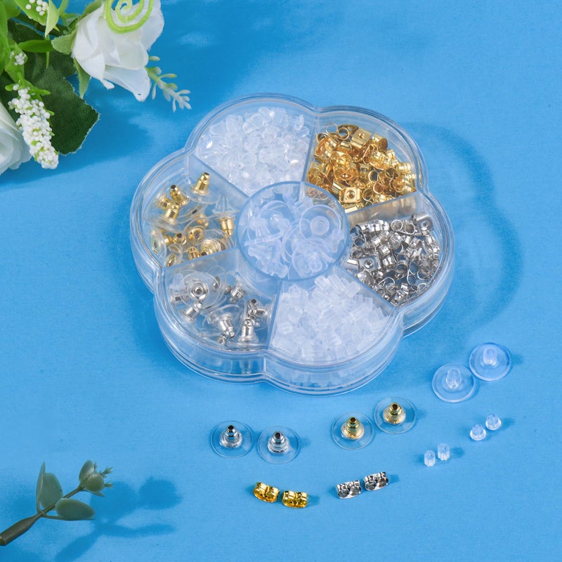 DSOMHZ 7 Styles Silicone Earring Backs Replacements for Studs/Droopy Ears/Heavy Earring,550Pcs Metal Clear Hypoallergenic Plastic Rubber Backings Clutch Stoppers for Fish Hook Studs Hoops - Image 2