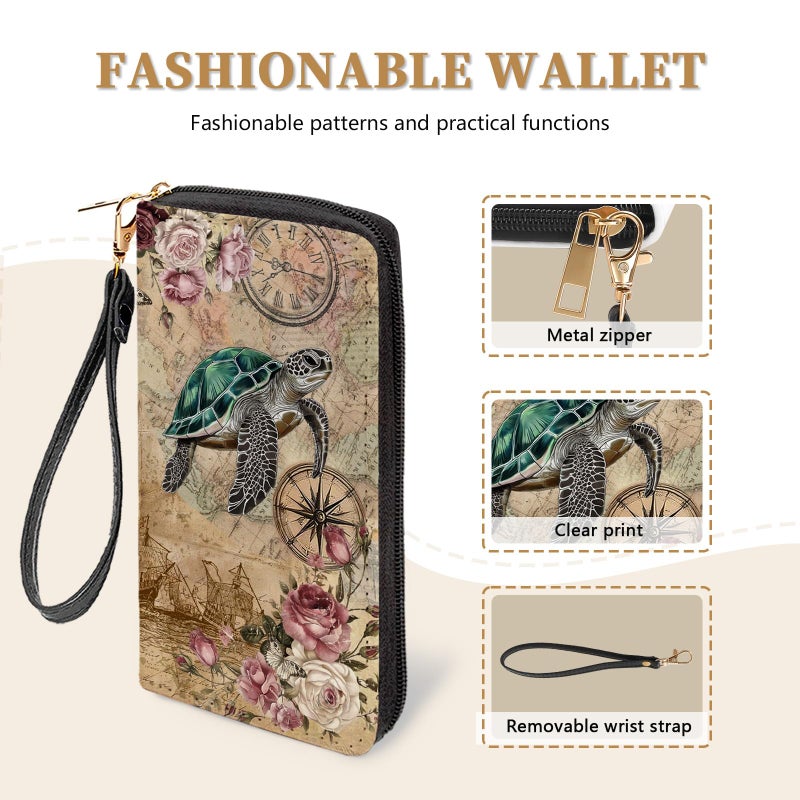 Vorruil Sea Turtles Womens Wallet, Ocean Wristlet RFID Blocking Wallets for Women, Ladies Purse with Zip Around Credit Card Holder and 10 Card Slots & ID Window, Travel Large Capacity Women's Clutch Organizer - Image 5
